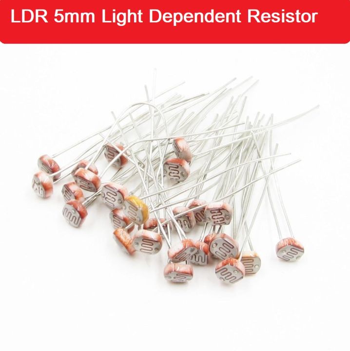 5Pcs- Small LDR 5mm Diameter Photoresistor Photo Cell LDR Sensor Light Dependent Resistor LDR Sensor Switch For Night Light Street Light Automatic Headlight Dimmer Control Photo Light Sensitive Resistor 2 Pin Leads LDR 5mm