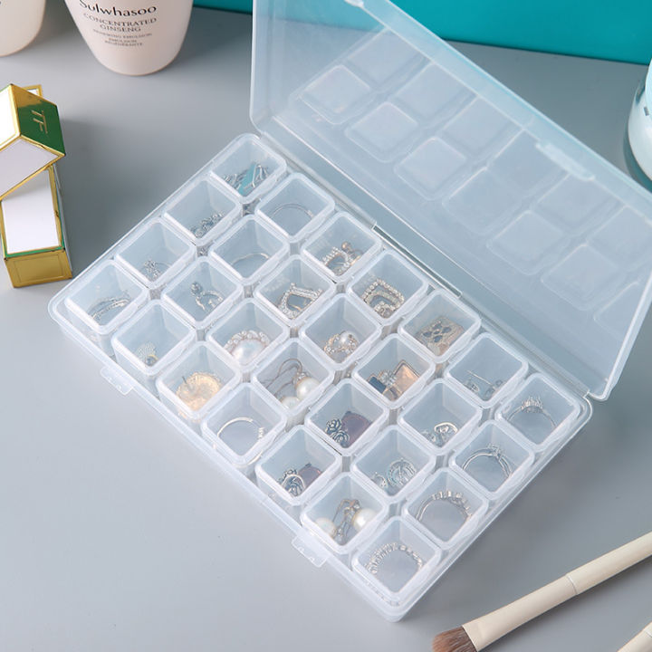 28 Grids Transparent Plastic Storage Jewelry Box Compartment Adjustable ...