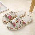 Women Casual Floral Indoor Home Slippers Flower Soft Slippers Spring Autumn Flip Flops Female Linen Slides Slippers. 