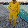 Men's Polo Suit Fashion Men Casual Set Autumn Solid Color V-neck Zipper Long Sleeve POLO Shirt+Pockets Pants Two Pieces Set Men.