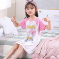DSstyles Girls Nightgown Cartoon Cute Nightdress Summer Short Sleeves Sleepwear For 3-10 Years Kids.