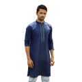 Masculine Navy Blue Cotton Semi Fit Panjabi For Men. 