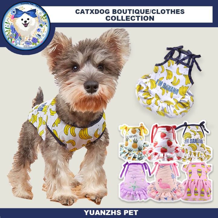 【Ready Stock Fruit Strawberry/Banana Printing Dog Dress Beautiful Cat Dress puppy clothes small damit ng aso for shih tzu XS-XXL Sling And Vest