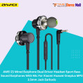 AWEI Z1 Wired Earphone Dual Driver Headset Sport Bass Sound Earphones With Mic For Xiaomi Huawei Oneplus MP3 3.5mm Jack Earbuds.