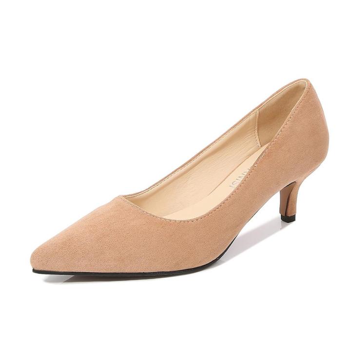 Daily all-match Low Heel Pumps Shoes Pointed High Heels Large Size Pumps New Flock Casual Office Daily Shoes Women