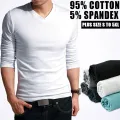 Spring High-elastic Cotton T-shirts Male V Neck  T Shirt Men's Long Sleeve Fitness Tshirt Asia size S-5XL. 
