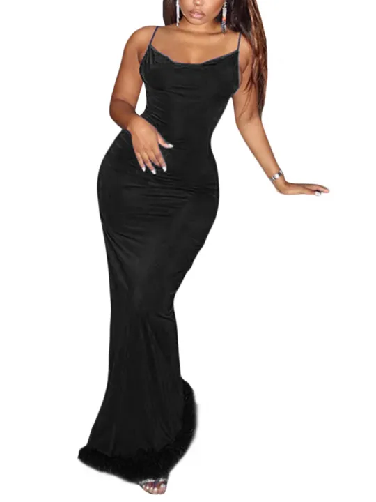 Women's%20Bodycon%20Long%20Dress,%20Sleeveless%20Spaghetti%20Strap%20Cowl%20Neck%20Side%20Split%20Party%20Dress%20-%20Image%206