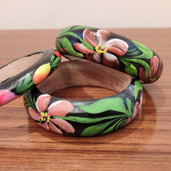 Ink Hand painted wooden Bangle for Women