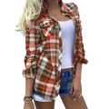Ladies Plaid Shirts Turn-down Collar Long Sleeve Casual All Match Blouse Tops For Spring Autumn. 