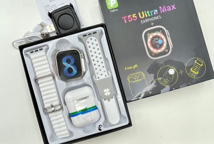 T55 Ultra Max Smart Watch With Earpods Watch