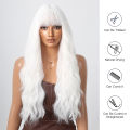 White Curly Wig Long Wavy Synthetic Hair Wig with Bangs White Cosplay Wigs for Women Holiday Party Hair High Temperature. 