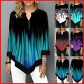 Spring Summer Irregular Print 3/4 Sleeve T-Shirts Women Clothing Fashion Casual Tops Plus Size Loose Pullovers Tee Shirt Femme.