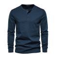 Autumn Henley Collar T Shirt Men Casual Solid Color Long Sleeve T Shirt for Men High Quality 100% Cotton Fashion Mens T Shirts.