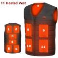 11 Areas Electric Heated Vest Jacket Men Women Coat Smart USB Winter Heating Thermal Warm Clothing Outdoor Camping Ski Jackets-11 Heated Black. 