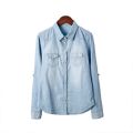 Autumn Women Lapel Button Blue Long Sleeves Denim Jean Shirts Pocket Slim Jeans tops Blouse Plus Size blusas mujer. 