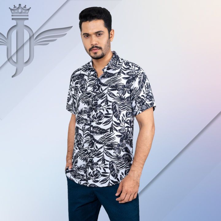 Oxygen Mens Cotton Floral Print Half Sleeve Slim Fit Casual Shirt