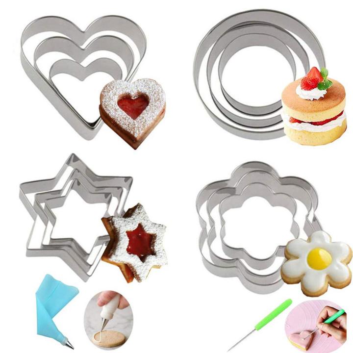 12 Pieces Set Stainless Steel Pastry Cookie Biscuit Cutter Cake Muffin Decor Mold Multi functional Tool