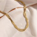 Alien E.B.belle Gold Plated Braided New Herringbone Chain Necklace Bracelets Set Wholesale Stainless Steel Jewelry For Women. 