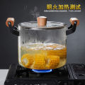 High Temperature Resistant Transparent Lid With Wooden Handle Stock Pot With Large Capacity Open Flame Heating Glass Double Ear.