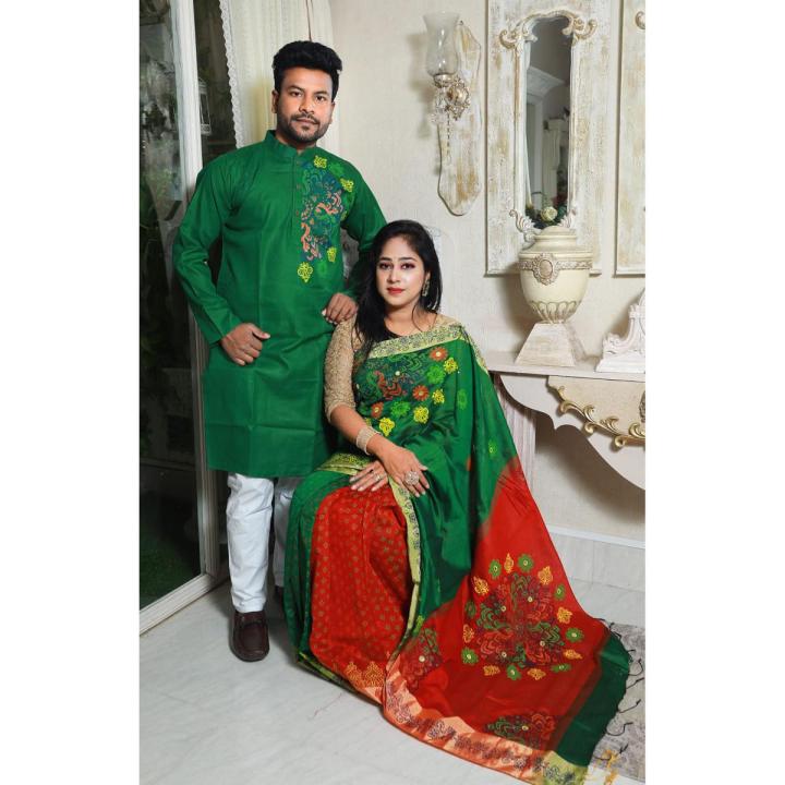 Saree & Panjabi Combo Dress for Couple/Family Dress/Couple Set/Occasional  dress/Traditional Dress/Matching Dress Design -1 | Daraz.com.bd