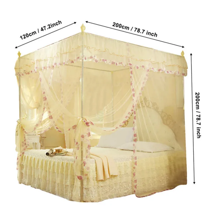 Bedroom%20Mosquito%20Netting%20Luxury%20Princess%20Canopy%20Bed%20Curtains%204%20Corner%203%20Side%20Openings%20Post%20Bed%20Curtain%20Bedding%20No%20Bracket%20-%20Image%204