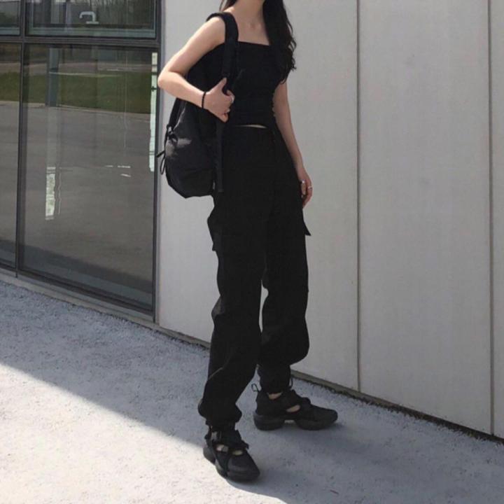 Pants Women Casual Solid Cargo Trousers Uni Chic Retro BF Streetwear Kpop Beam Feet Full Popular Simple Daily