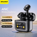 Awei T56 ANC TWS Earphone With Touch LED Screen V5.4 Wireless Bluetooth Earbuds. 