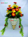 অফিস বা ঘর সাজানোর জন্য কৃত্রিম ফুলের গ্যালারী 15 ইঞ্চি/38 সেমি লম্বা দেয়ালের ঝুলন্ত আয়রন টব. 