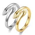 Fashion Non Tarnish Silver 18K Gold Plated Stainless Steel Women Adjustable Hand Hug Finger Rings Jewelry.