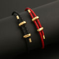 3MM Vintage Texture Leather Waxed Cord Women Jewelry for Men Bracelets Luxury Gold Plated Copper Adjustable Black/Red Bangles. 