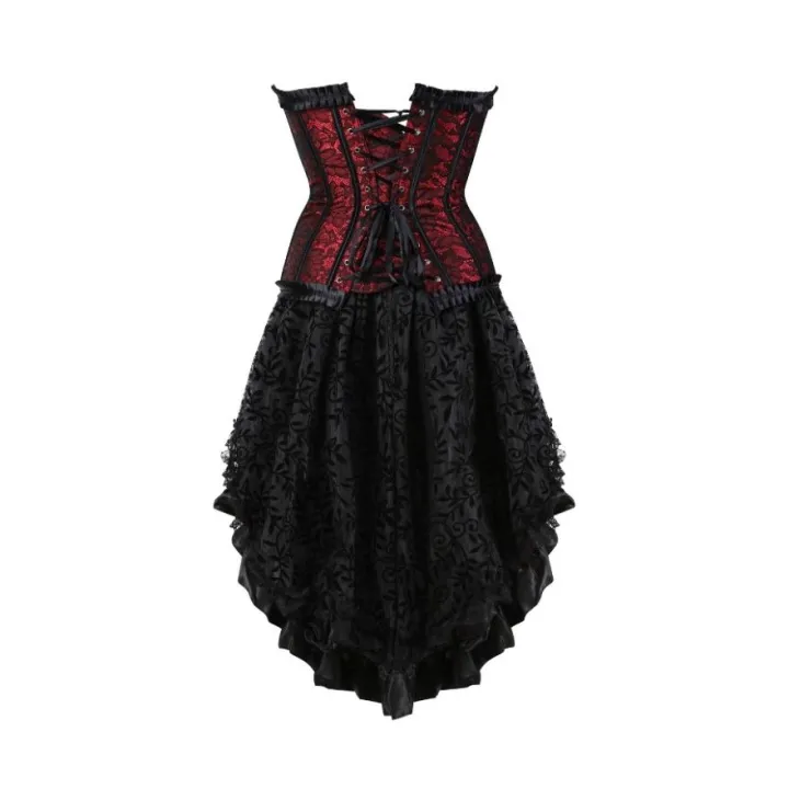 Women%20Lace%20Floral%20Corset%20Dress%20Victorian%20Vintage%20Corset%20Top%20Waist%20Cincher%20Bustier%20Gothic%20Asymmetrical%20Skirt%20Set%20Plus%20Size%20-%20Image%203