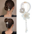 Camellia Tassel Hair Clip Pearl Ponytail Clip Fixed Hair Claw Barrettes Hairpin NOVO. 