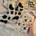 【New release】 Cow Print Mink Plush Socks For Women Girl Mid Tube Stockings Warm Coral Sleep Floor Sock Winter Thermal Slipper Funny Sox.