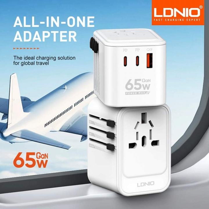 Ldnio Z6 65W 3 USB Ports GaN Universal Travel Adapter - White
