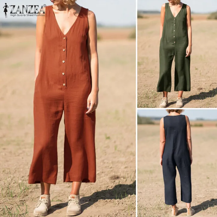 ZANZEA%20Women%20Summer%20Cotton%20Linen%20Sleeveless%20Jumpsuit%20Loose%20Casual%20V%20Neck%20Solid%20Playsuit%20-%20Image%207