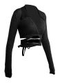 Women's Long Sleeve Crop Tops, Solid Color Knit Ribbed Deep V-Neck Cross Strappy Show Navel Knitwear. 