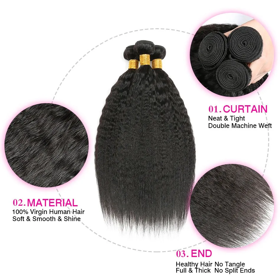 Peruvian Kinky Straight Bundles 10A 100% Remy Human Hair Extension