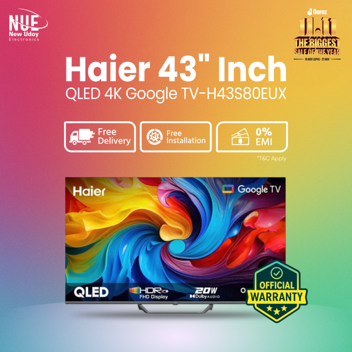 Haier 43 Inch QLED 4K Google TV H43S80EUX New Model Entry Level Gaming TV 📺 Official Warranty | Free Delivery | 0% EMI with Free Delivery