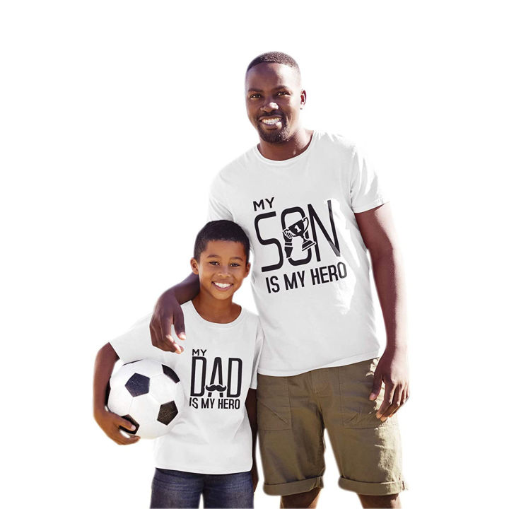 Printed Gifts Dad & Son Combo White T-Shirt My Father and My Son is Hero Pack of 2 T-Shirt White