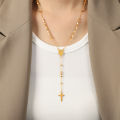 Carline Hot Sales Stainless Steel Necklace Cross Charm Pendant Necklace 18K Gold Plated Bead Necklace for Women Jewelry. 