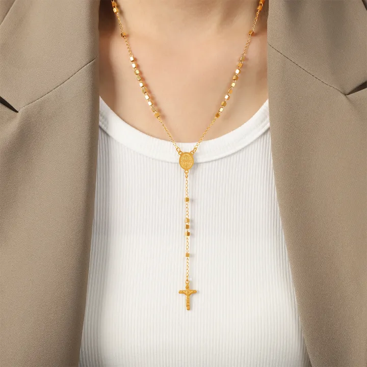 Carline%20Hot%20Sales%20Stainless%20Steel%20Necklace%20Cross%20Charm%20Pendant%20Necklace%2018K%20Gold%20Plated%20Bead%20Necklace%20for%20Women%20Jewelry%20-%20Image%205