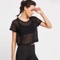 Women Black Mesh Cover Up Sports Meshed Top Dancing Fitness Shirt Tops. 