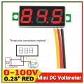 Mini Digital DC Voltmeter Meter Volt Tester Detector Monitor 2 Wire 3 Bit Red LED tube for DC UPS IPS Battery Tester ATS etc. 