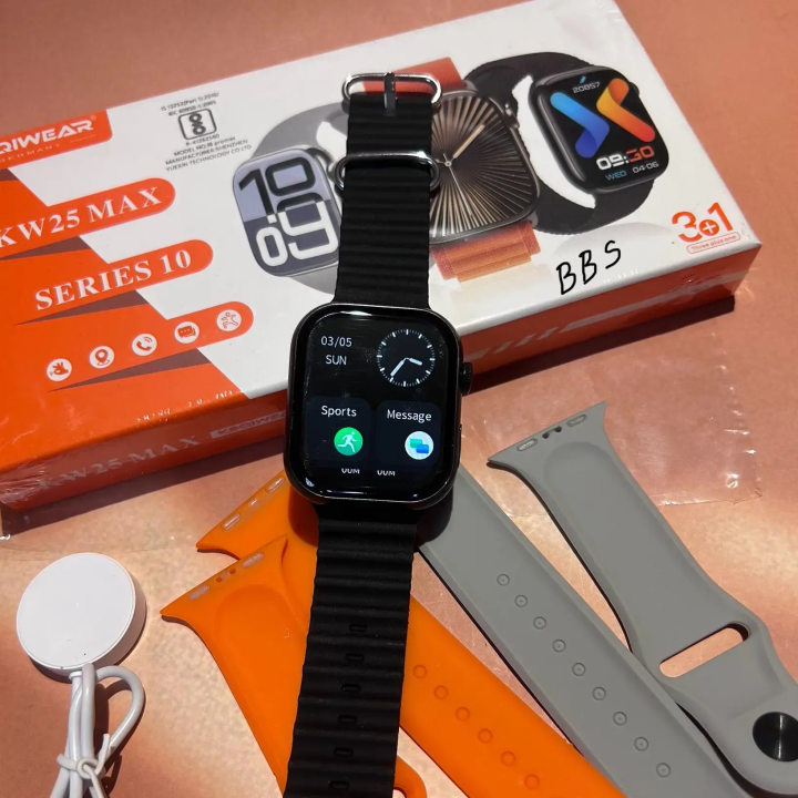 KW25 MAX Smart Watch | 1.91" HD Display | Bluetooth Calling | 100+ Sports Modes | 3 Premium Straps | Long Battery Life | Smartwatch for Men & Women (Series 10)