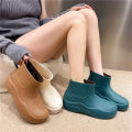 Cross-border rain boots women's short water boots fashion water shoes with velvet warm low-top adult rain boots women's work waterproof rubber shoes. 