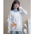 Cat Print Sweatshirt Cartoon Graphic  Long Sleeve Pullover Top Women [Only Sweatshirts]. 