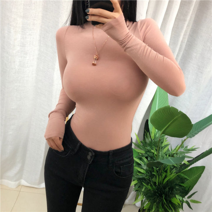 Real%20Shot%20Sexy%20Pure%20Want%20to%20Show%20Chest%20Big%20Micro%20Transparent%20Slim%20Slimming%20round%20Neck%20Long%20Sleeve%20T%20T-shirt%20Top%20Women's%20Clothing%20-%20Image%202
