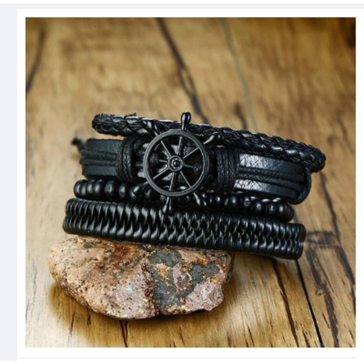 4Pcs/ Set Braided Wrap Leather Bracelets for Men Women Vintage