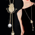 Fashion Unique Hollow Crystal Blue Shampee Tulip Pendant Sweater Necklace Silver Color Chain Long Necklace for Women. 