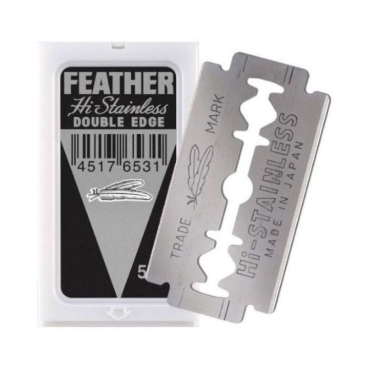 Feather Double Edge Safety Razor Blades- Platinum Coated Hi-Stainless Steel Razor Blades - Fits Most Safety Razors - Super Sharp for Close Shaves -5 pcs